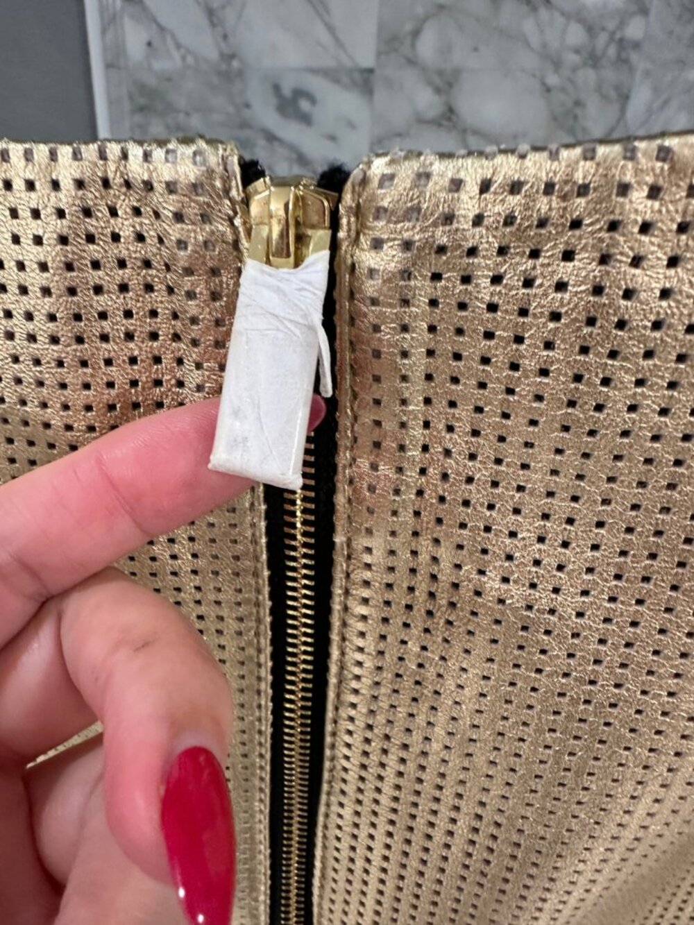 NEW WITH TAGS | ALL THINGS GOLDEN THE GO TO MINI SKIRT – GOLD LEATHER | SIZE L - Picture 11 of 12